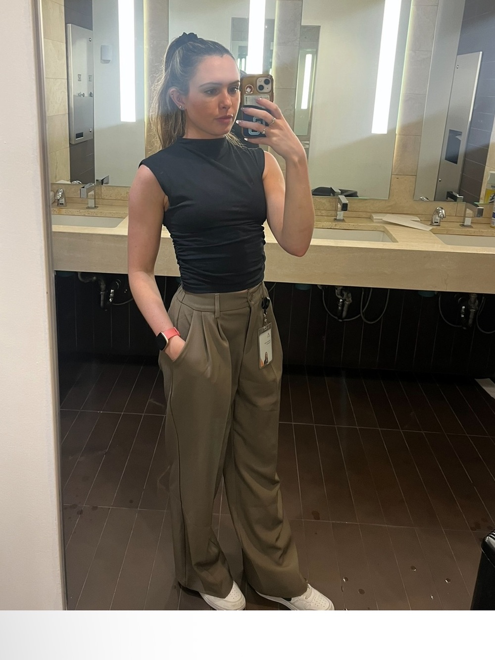 Wide Leg High-Rise Trousers in Taupe